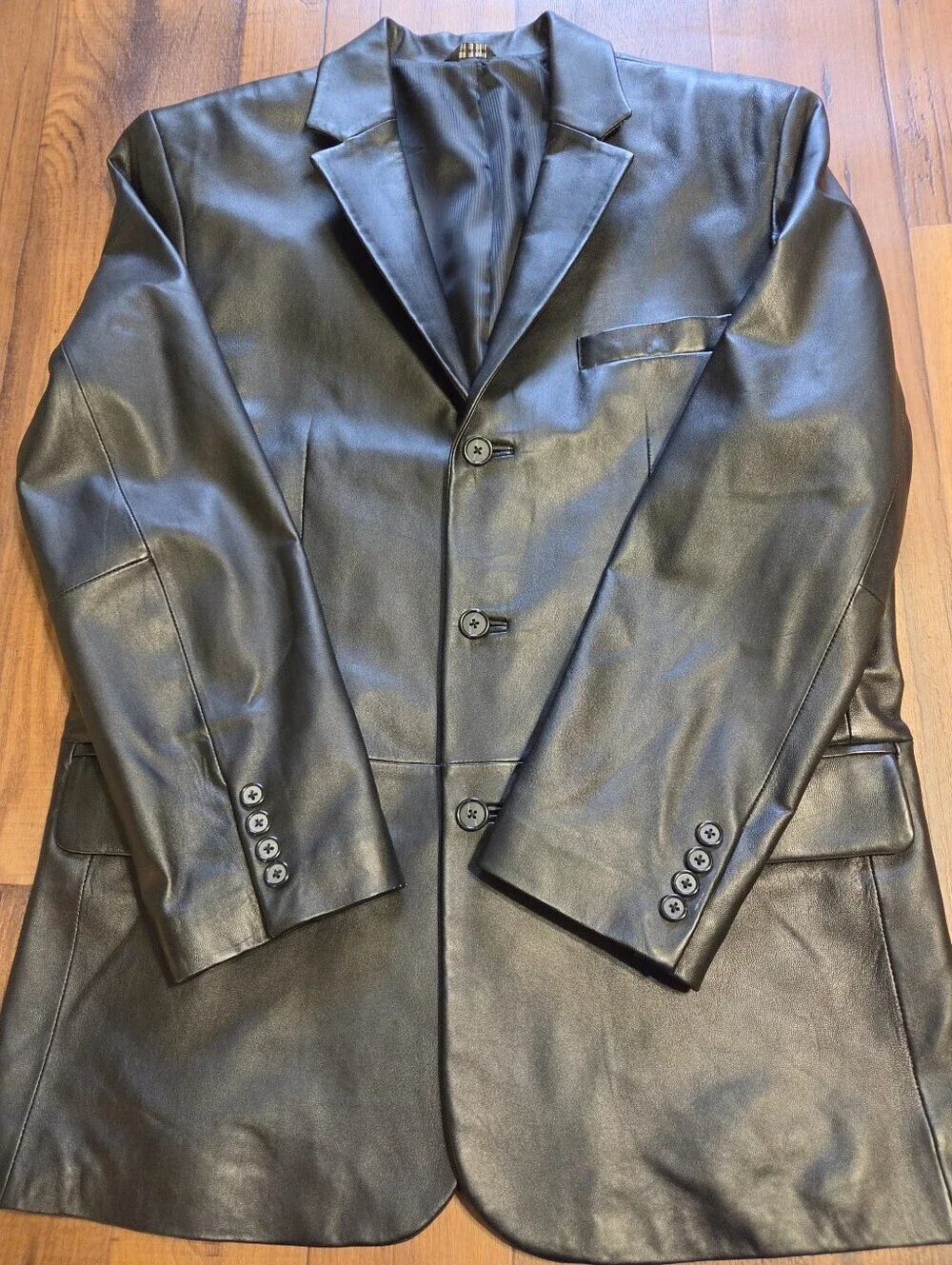Macy's Soft Black Leather Blazer.  Single-Breasted Jacket. Sz 40S Unisex